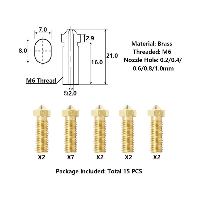 LANKEGU 15PCS Nozzles Kit for Anycubic Vyper, 3D Printer 7PCS 0.4mm Brass Nozzles and 2PCS 0.2mm, 0.6mm, 0.8mm, 1.0mm Brass Nozzles Kit for Anycubic Vyper, Kobra Plus, Kobra Max - Image 2